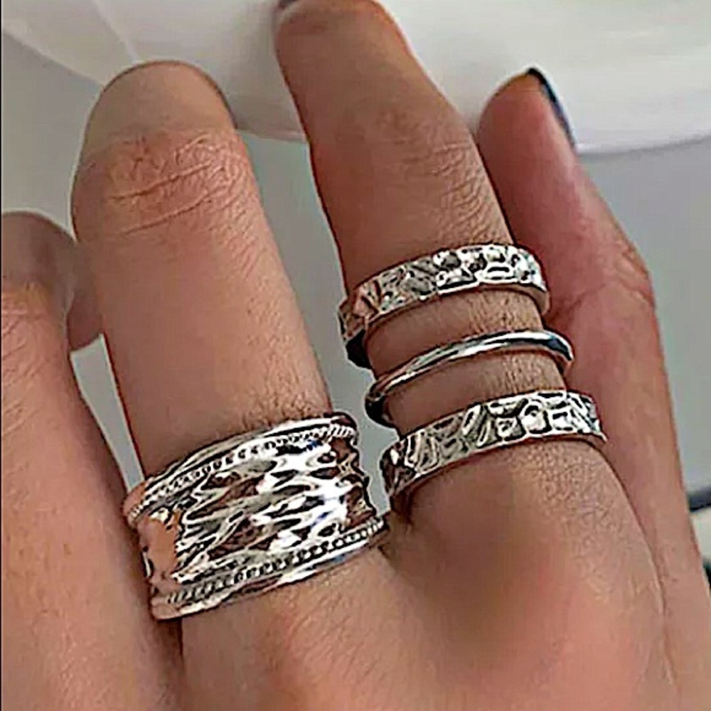 STERLING SILVER GEOMETRIC RING SET